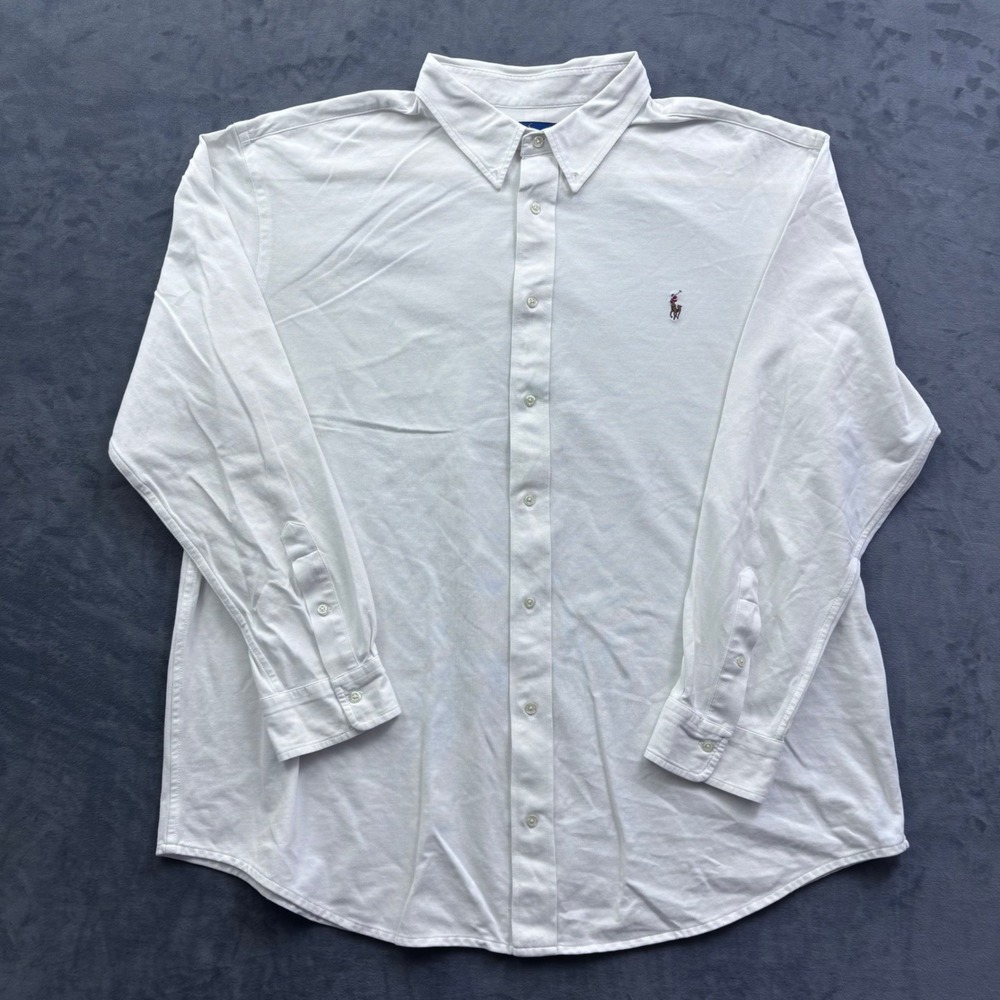 Ralph Lauren Mens 3XLT White Knit Oxford Shirt Long Sleeve Big & Tall Pony Logo